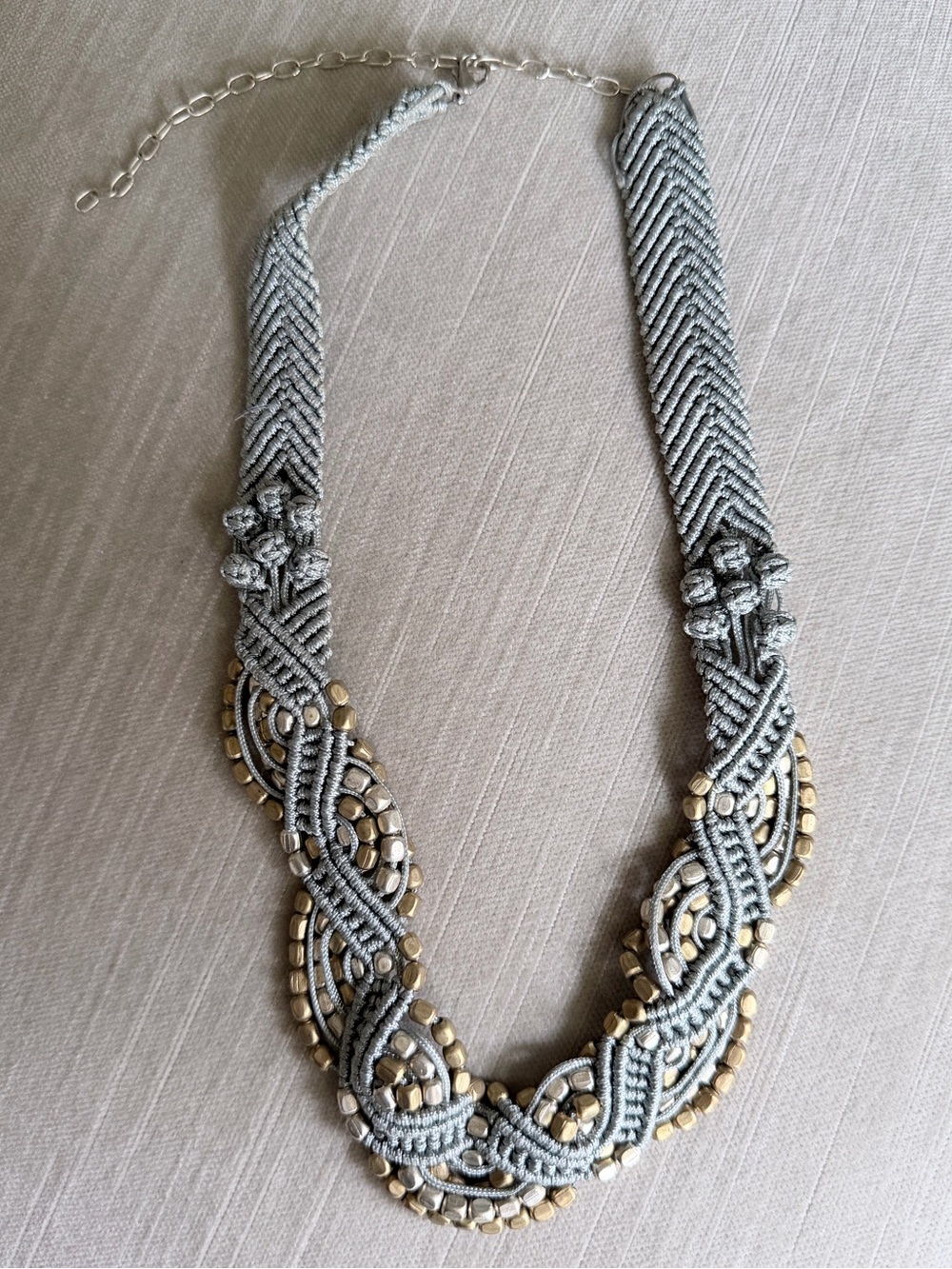 Handwoven Gray and Gold Statement Necklace